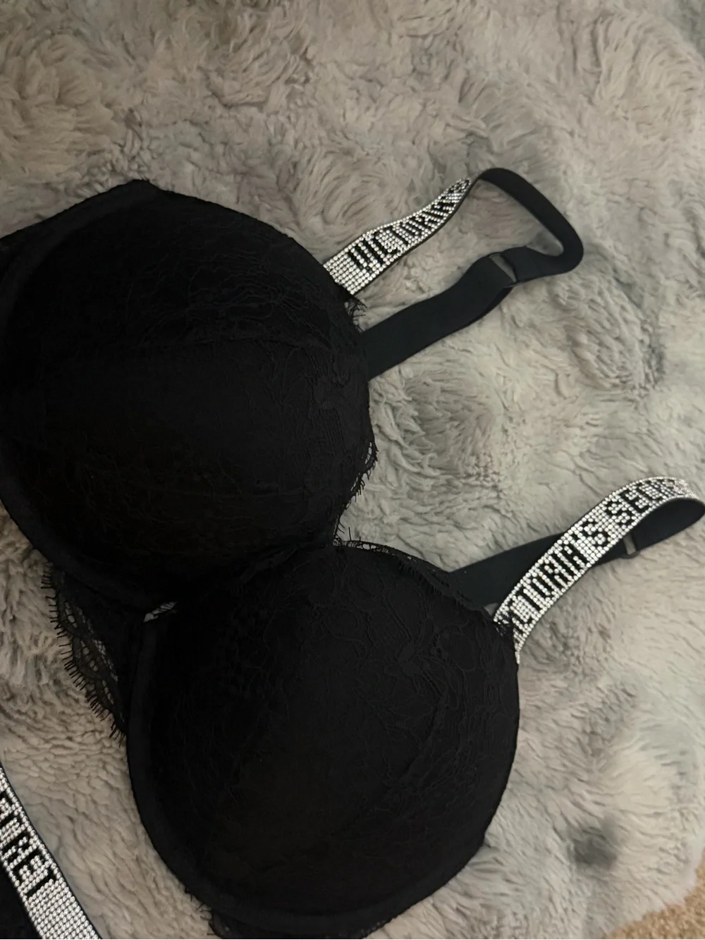Victoria's Secret Black Lace Bra, Garter Belt & Thong Set